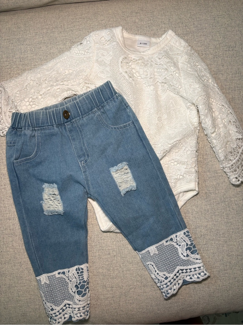 Baby Girl White Lace Bodysuit and Jean Set
